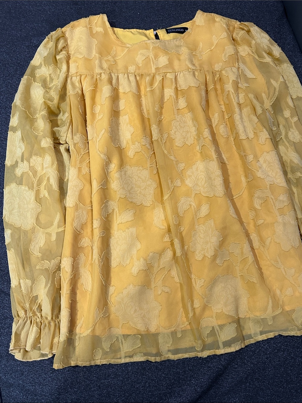 Funlingo Yellow Floral Long Sleeve Blouse size XL - Picture 2 of 8